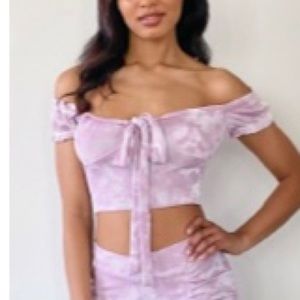 PRETTYLITTLETHING MAUVE TIE DYE BARDOT CROP
